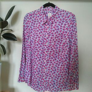 GAP Fitted Boyfriend Button-Down Hot Pink Floral M